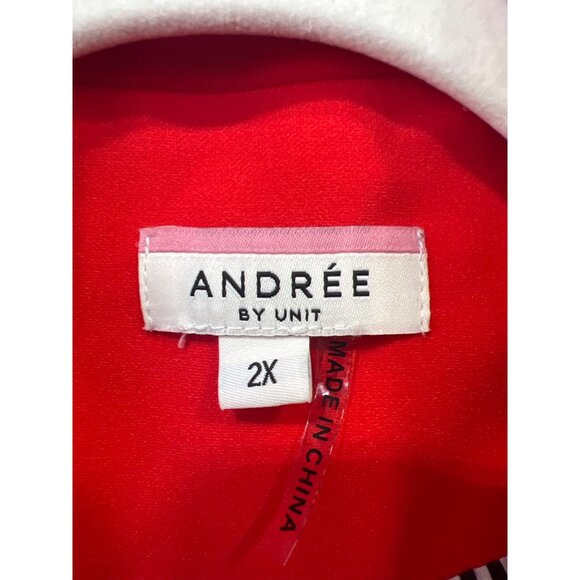Andrée By Unit Single Button Blazer Jacket Sz 2X Stripe Lined Red Career Office - Picture 3 of 6